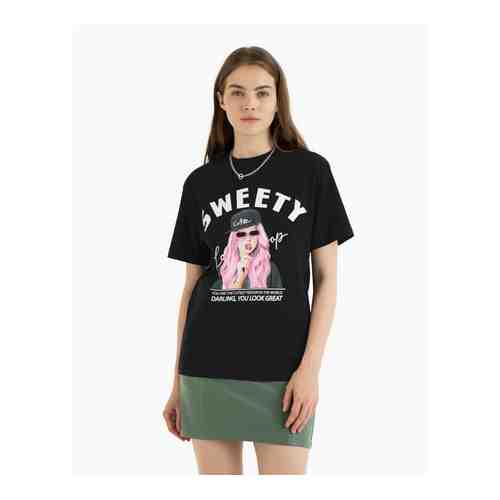 Черная футболка oversize с принтом Sweety арт. GKT016613-1