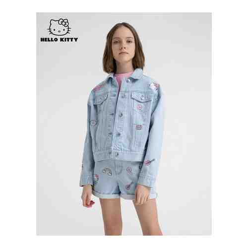 Джинсовая куртка oversize с вышивкой Hello Kitty для девочки арт. GJC005843-1