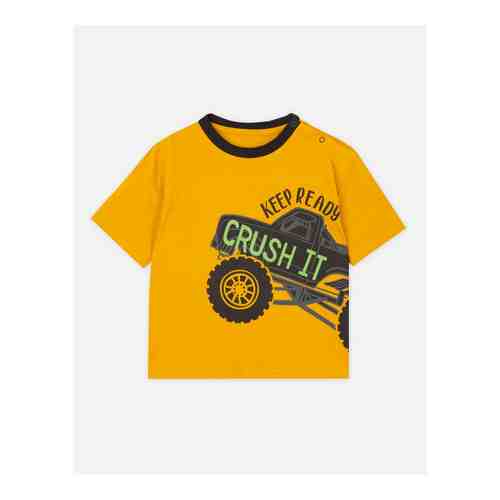 Горчичная футболка oversize с принтом Crush it для мальчика арт. BKT008277-1