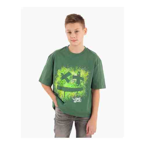 Хаки футболка oversize со смайликом и надписью Fake news для мальчика арт. BKT010345-1