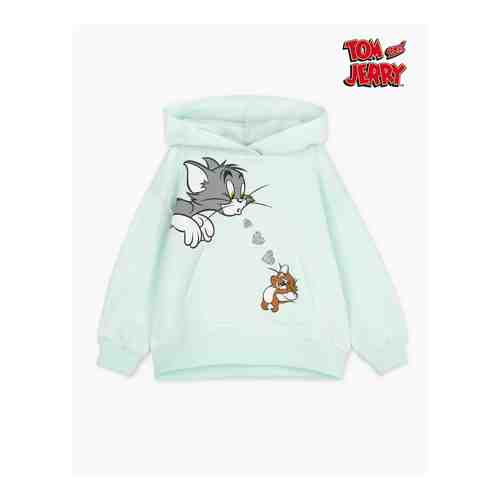 Мятное худи oversize с принтом Tom and Jerry для девочки арт. GAC018177-1