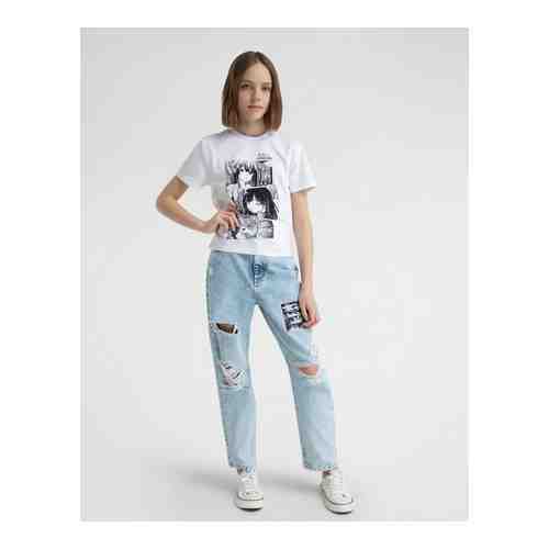 Рваные джинсы Slim Tapered с аниме-принтом для девочки арт. GJN025435-1