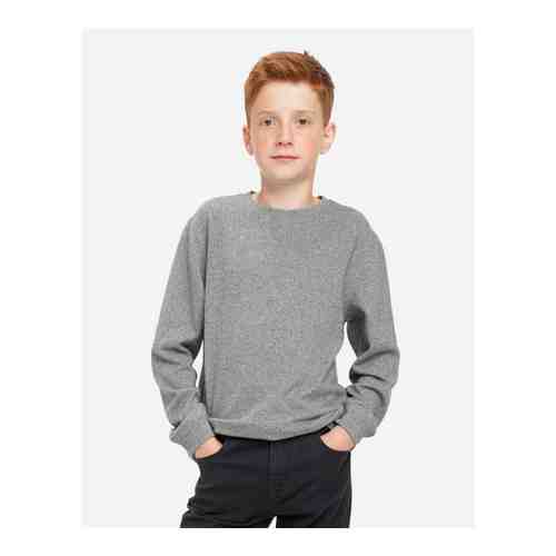 Серый меланжевый лонгслив oversize с нашивкой Believe in yourself для мальчика арт. BKT008929-1