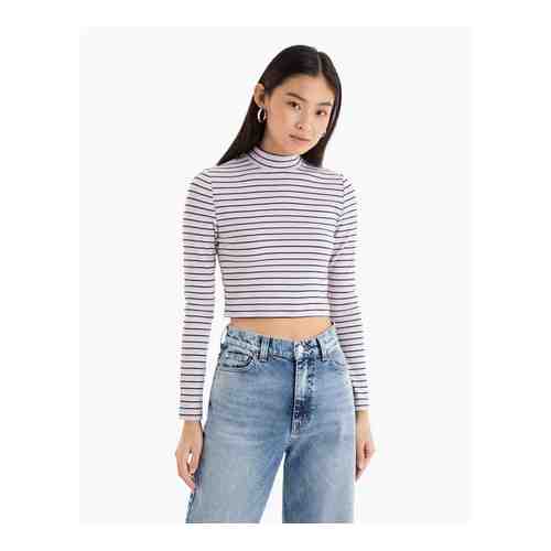 Сиреневый полосатый лонгслив в рубчик с воротником арт. GKT015579-2