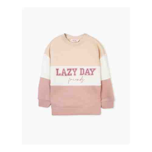 Свитшот oversize колор-блок с надписью Lazy day для девочки арт. GAC016276-1