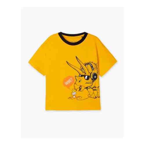 Желтая футболка oversize с динозавром для мальчика арт. BKT008242-1